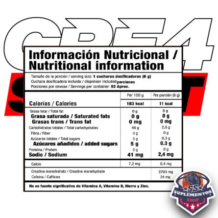 CREA SMART CREATINA 550 GRAMOS TABLA