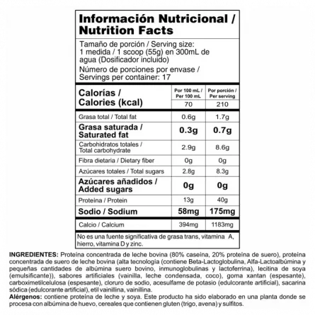 bipro complex tabla nutricional nutramerican pharma big