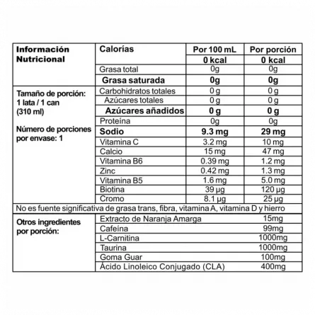 tabla nutricional burner stack lata 310ml nutramerican pharma big
