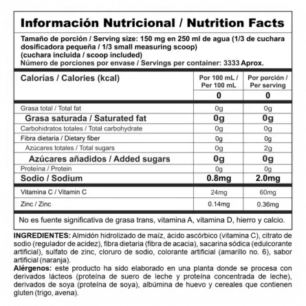 tabla nutricional nutra c nutramerican pharma big