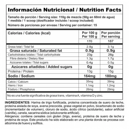 tabla nutricional protein pancake tradicional nutramerican pharma big